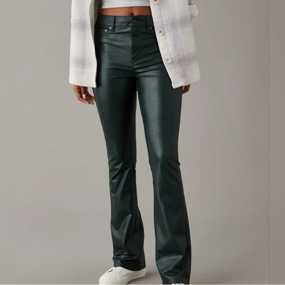 American Eagle Outfitters Pants  Green Faux Leather Kick Boot High Rise - Picture 1 of 6